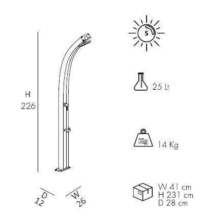 Arkema Doccia solare da giardino SPRING CURVA 30 LITRI in alluminio